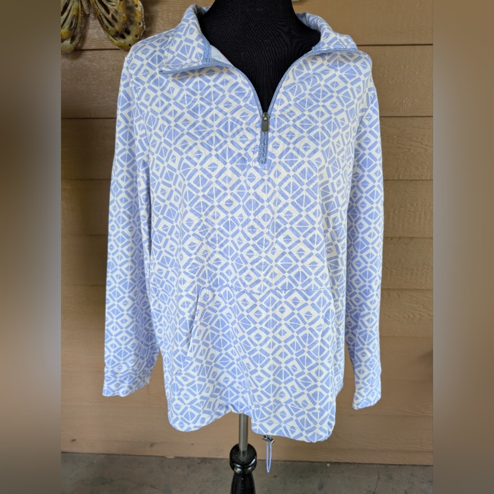 Light Blue Geometric Zip-Up Sweatshirt